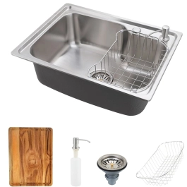 Kit Cuba para Cozinha Pia Inox Matis com Acessórios e Tábua de Corte Prata Escovado