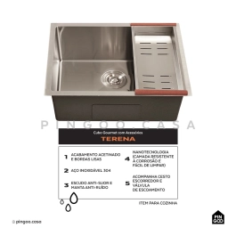 Kit Cuba para Cozinha Terena 58 cm e Torneira Misturador Monocomando em Aço Inox Iriri - Prata