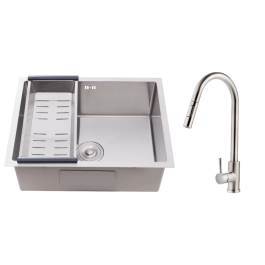 Kit Cuba para Cozinha Terena 58 cm e Torneira Misturador Monocomando em Aço Inox Iriri - Prata