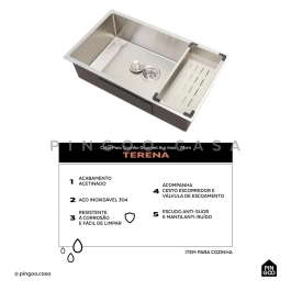 Kit Cuba para Cozinha Terena 74 cm e Torneira Misturador Monocomando em Aço Inox Iriri - Prata