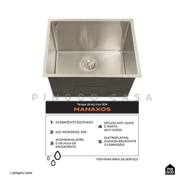Kit Tanque Aço Inox 304 e Tábua de Apoio Manaxos Prata