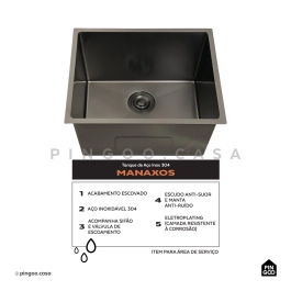 Kit Tanque Aço Inox 304 e Tábua de Apoio Manaxos Preto