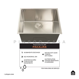 Kit Tanque Aço Inox 304 e Tábua de Apoio Pacajás Prata