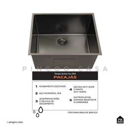 Kit Tanque Aço Inox 304 e Tábua de Apoio Pacajás Preto