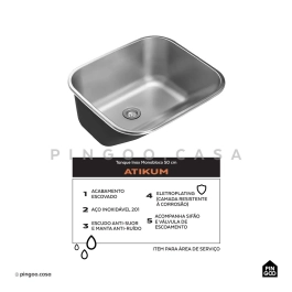 Kit Tanque Aço Inox Atikum e Kit Cuba Para Cozinha Carajás Prata