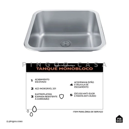 Kit Tanque Aço Inox e Kit Cuba Para Cozinha Carajás Prata