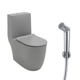 Kit Vaso Sanitário Monobloco Amazonita e Ducha Higiênica para Banheiro Apa - Cinza e Prata