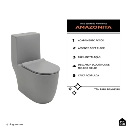 Kit Vaso Sanitário Monobloco Amazonita e Ducha Higiênica para Banheiro Apa - Cinza e Preto
