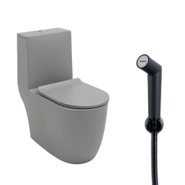 Kit Vaso Sanitário Monobloco Amazonita e Ducha Higiênica para Banheiro Apa - Cinza e Preto