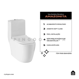Kit Vaso Sanitário Monobloco Amazonita e Ducha Higiênica para Banheiro Jacuí - Branco e Prata