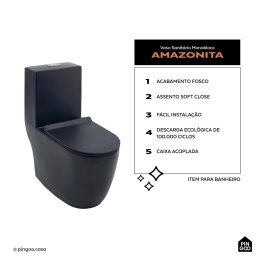 Kit Vaso Sanitário Monobloco Amazonita e Ducha Higiênica para Banheiro Jacuí - Prata e Preto