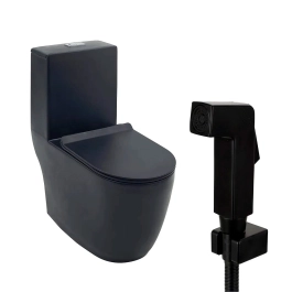 Kit Vaso Sanitário Monobloco Amazonita e Ducha Higiênica para Banheiro Jacuí - Preto e Preto