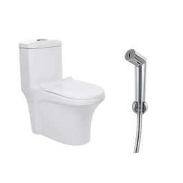 Kit Vaso Sanitário Monobloco Caixa Acoplada Barita e Ducha Manual Apa Pingoo.casa - Branco e Prata