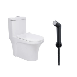 Kit Vaso Sanitário Monobloco Caixa Acoplada Barita e Ducha Manual Apa Pingoo.casa - Branco e Preto