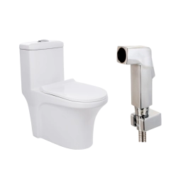 Kit Vaso Sanitário Monobloco Caixa Acoplada Barita e Ducha Manual Jacuí Pingoo.casa - Branco e Prata