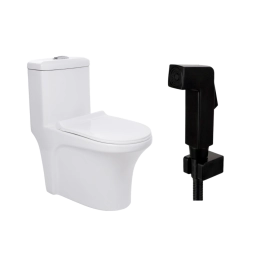 Kit Vaso Sanitário Monobloco Caixa Acoplada Barita e Ducha Manual Jacuí Pingoo.casa - Branco e Preto
