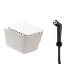 Kit Vaso Sanitário Suspenso Saída Horizontal Esmeralda e Ducha Manual Apa Pingoo.casa - Branco e Preto