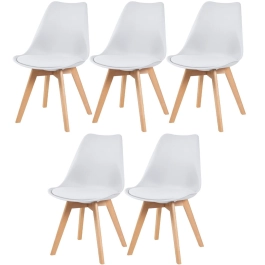 kit 5 Cadeiras de jantar Leda com assento estofado e design moderno - Branco
