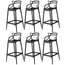 Kit 6 Banquetas média para bancada Master Allegra em Polipropileno 66 cm - Preto