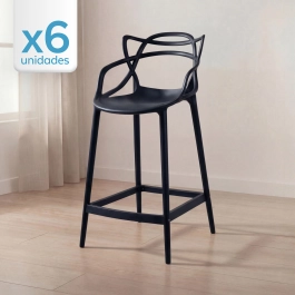 Kit 6 Banquetas média para bancada Master Allegra em Polipropileno 66 cm - Preto