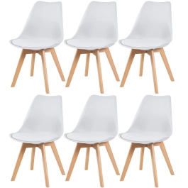 Kit 6 cadeiras de jantar Leda com assento estofado e design moderno – Branco