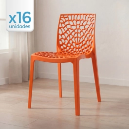 Kit 16 Cadeiras de jantar Gruvyer com design contemporâneo e anatômico - Laranja