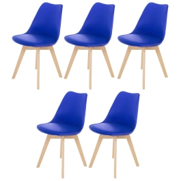 Kit 5 Cadeiras de jantar Leda com assento estofado e design moderno - Azul Bic