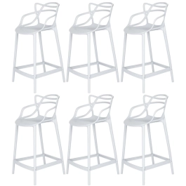 Kit 6 Banquetas média para bancada Master Allegra em Polipropileno 66 cm - Branco