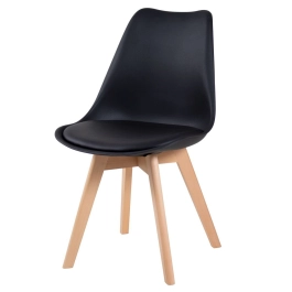 Cadeira de jantar Leda com assento estofado e design moderno - Preto Cadeira de jantar Leda com assento estofado e design moderno - Preto