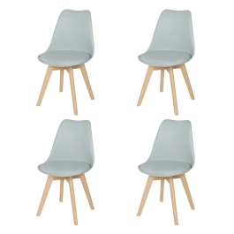 Kit 4 Cadeiras de jantar Leda com assento estofado e design moderno - Cinza claro