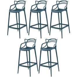 Kit 5 Banquetas alta para bancada Master Allegra em Polipropileno 78 cm - Azul petróleo
