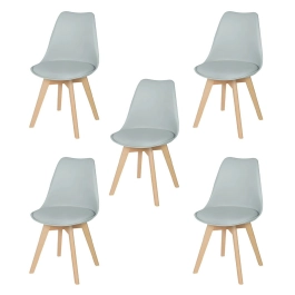 Kit 5 Cadeiras de jantar Leda com assento estofado e design moderno - Cinza claro
