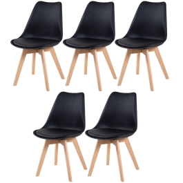 Kit 5 Cadeiras de jantar Leda com assento estofado e design moderno - Preto