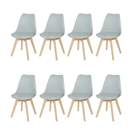 Kit 8 Cadeiras de jantar Leda com assento estofado e design moderno - Cinza claro