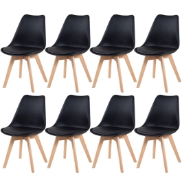 Kit 8 Cadeiras de jantar Leda com assento estofado e design moderno - Preto