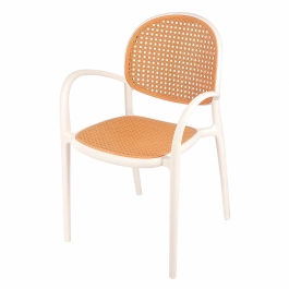 Cadeira de jantar Mumbai telinha com braços e design contemporâneo – Branco