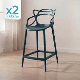Kit 2 Banquetas alta para bancada Master Allegra em Polipropileno 78 cm - Azul petróleo