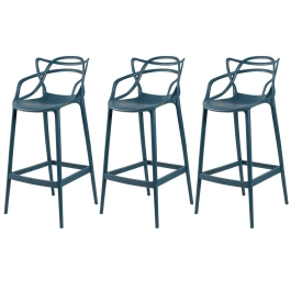 Kit 3 Banquetas alta para bancada Master Allegra em Polipropileno 78 cm - Azul petróleo