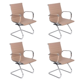 Kit 4 Cadeiras Home Office Recepção Esteirinha Base Fixa, Nude