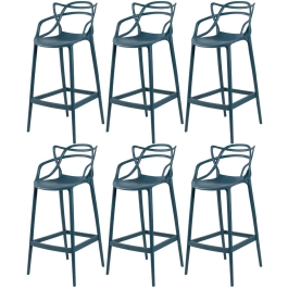Kit 6 Banquetas alta para bancada Master Allegra em Polipropileno 78 cm - Azul petróleo