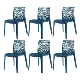 Kit 6 Cadeiras de jantar Gruvyer com design contemporâneo e anatômico - Azul petróleo