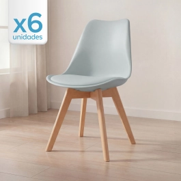 Kit 6 cadeiras de jantar Leda com assento estofado e design moderno – Cinza-claro