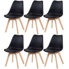 Kit 6 cadeiras de jantar Leda com assento estofado e design moderno – Preto
