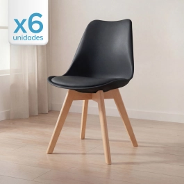 Kit 6 cadeiras de jantar Leda com assento estofado e design moderno – Preto