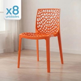 Kit 8 Cadeiras de jantar Gruvyer com design contemporâneo e anatômico - Laranja