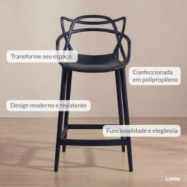 Kit 3 Banquetas média para bancada Master Allegra em Polipropileno 66 cm - Preto