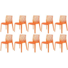 Kit 10 Cadeiras de jantar Gruvyer com design contemporâneo e anatômico - Laranja