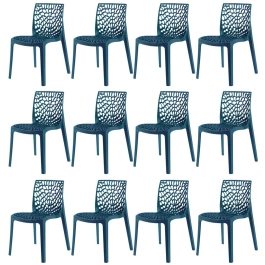 Kit 12 Cadeiras de jantar Gruvyer com design contemporâneo e anatômico - Azul petróleo Kit 12 Cadeiras de jantar Gruvyer com design contemporâneo e anatômico - Azul petróleo