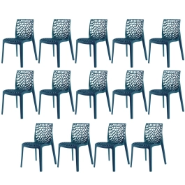 Kit 14 Cadeiras de jantar Gruvyer com design contemporâneo e anatômico - Azul petróleo