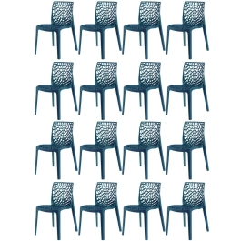 Kit 16 Cadeiras de jantar Gruvyer com design contemporâneo e anatômico - Azul petróleo